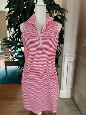❤️Tommy Bahama Island Zone Red & White Striped Sleeveless 1/4 Zip Sport Dress S